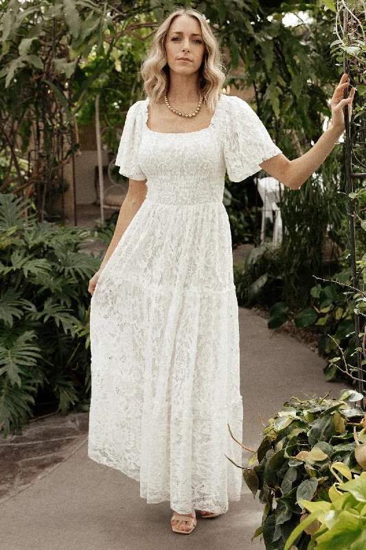 Maxi dresses with a paisley print for a classic and elegant styleAspen Smocked Lace Maxi Dress | Off White