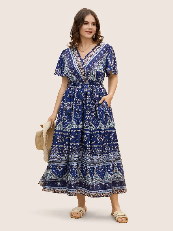 Maxi dresses with an empire waist for a flattering fit on all body typesBandana Print Wrap Gathered Maxi Dress