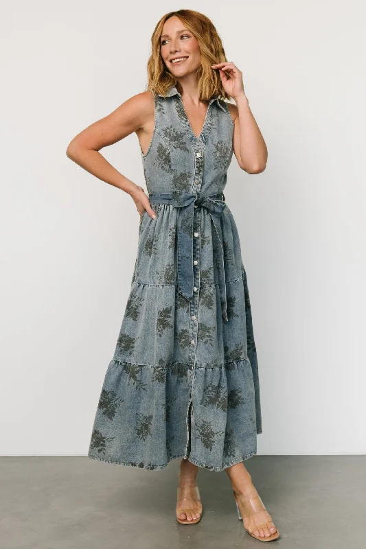Satin maxi dresses with a high - low hem for a modern twistBernadette Sleeveless Denim Dress | Washed Blue