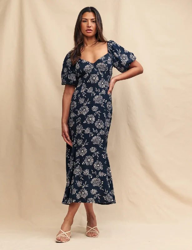 Sequined maxi dresses for formal evening galasBlack Floral Puff Sleeve Callie Midi Dress