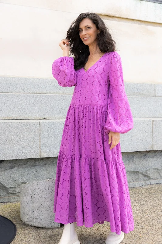 Maxi dresses with a button - down front for a classic lookBourganvilla Dress Embriodered Magenta Cotton