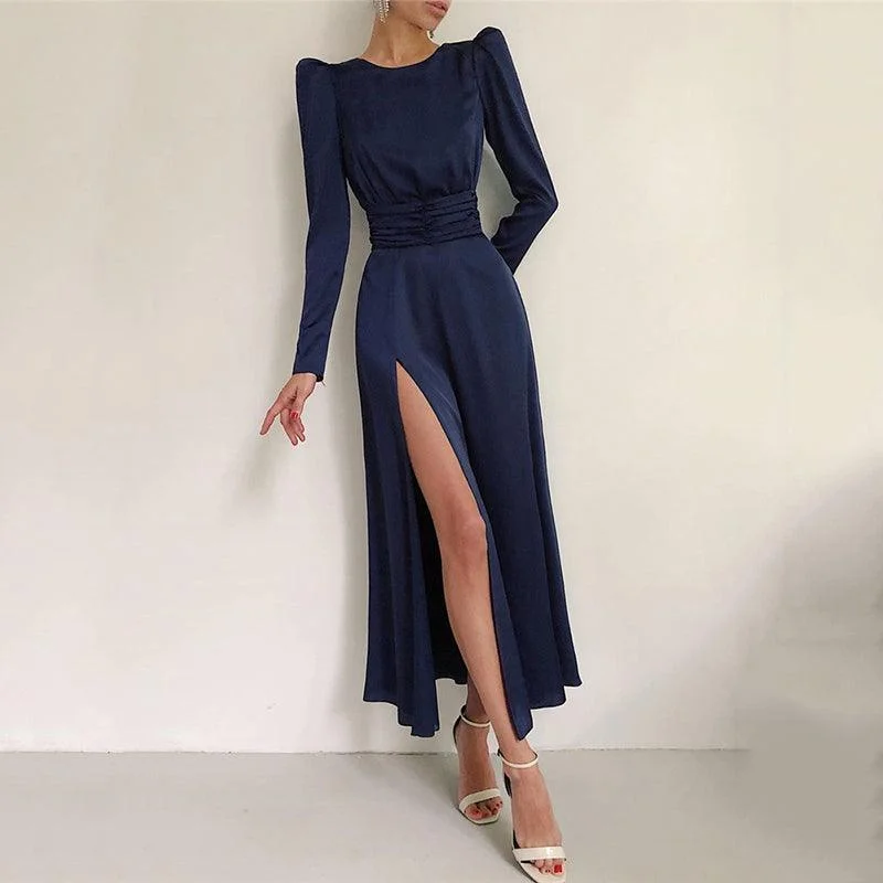 Maxi dresses with a halter neck for a stylish and sophisticated choiceKittenAlarm - Callia Belted Thigh Slit Maxi Dress