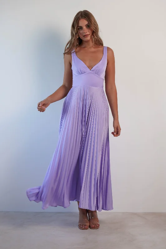 Satin maxi dresses with a high - low hem for a modern twistCheri Pleated Midaxi Dress | Lilac Satin maxi dresses with a high - low hem for a modern twistCheri Pleated Midaxi Dress | Lilac