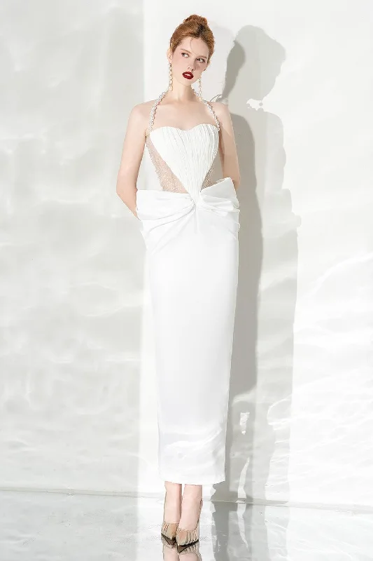 Maxi dresses with thin spaghetti straps for a delicate and feminine feelClarity Halter Sleeveless Cotton Spandex Ankle Length Dress