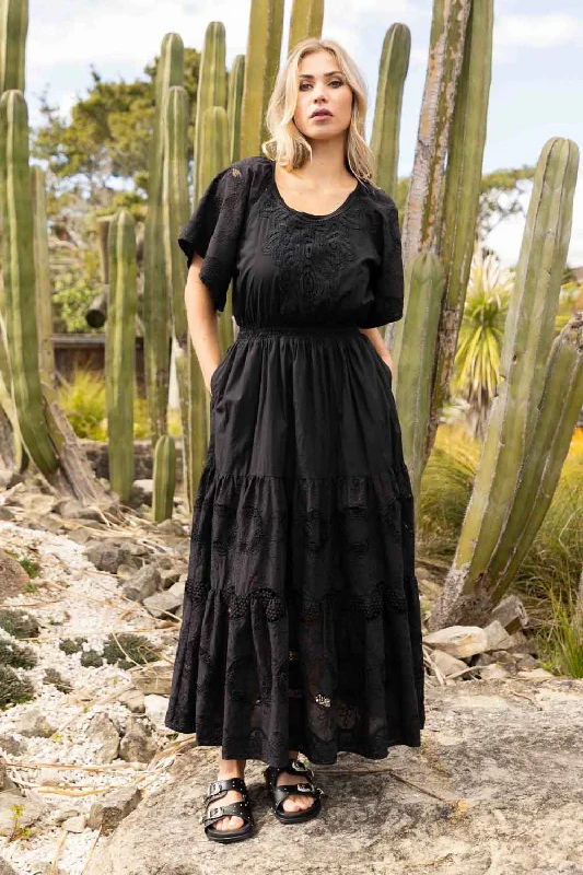 Cotton maxi dresses for a comfortable and everyday - wear optionCloud Embroidered Dress Black Lace