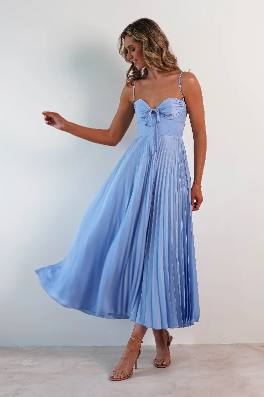Maxi dresses with cut - out details on the sides for a modern edgeCooper Pleated Midi Dress | Blue Maxi dresses with cut - out details on the sides for a modern edgeCooper Pleated Midi Dress | Blue