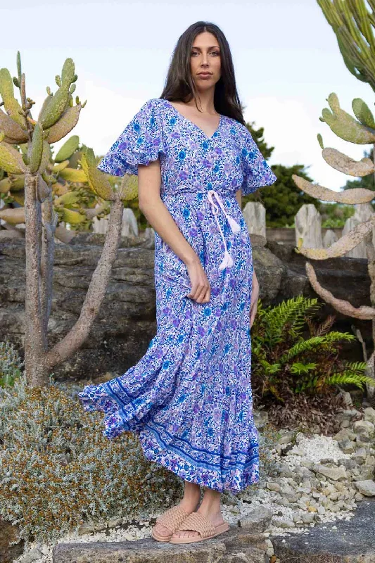 Maxi dresses with a ruffled neckline for a charming lookCora Maxi Dress Blue Boho