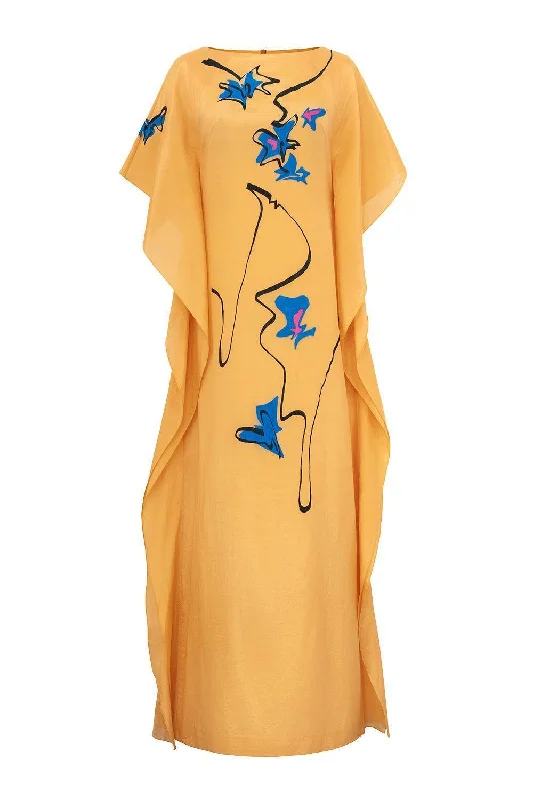Maxi dresses with a ruffled neckline for a charming lookCressida Straight Batwing Sleeved Cotton Blend Ankle Length Dress
