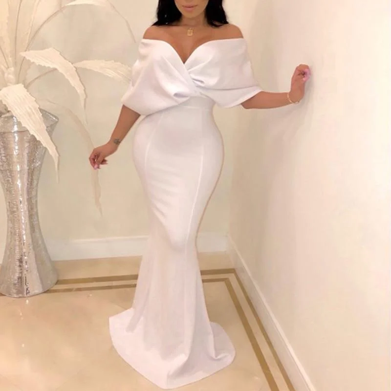 Maxi dresses with one - shoulder designs for a stylish and asymmetric lookFashionSierra - Cross over neck fishtail party dress