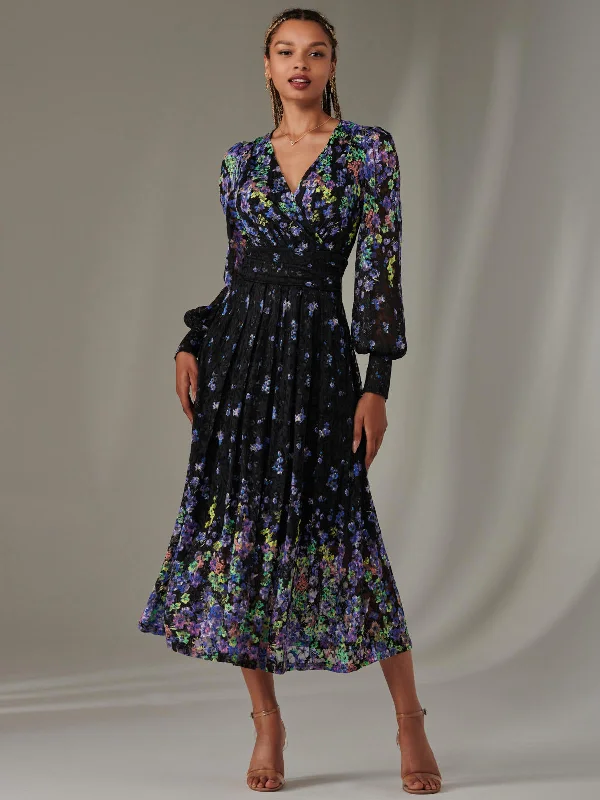 Maxi dresses with a paisley print for a classic and elegant styleDalia Symmetrical Print Lace Maxi Dress, Purple Multi
