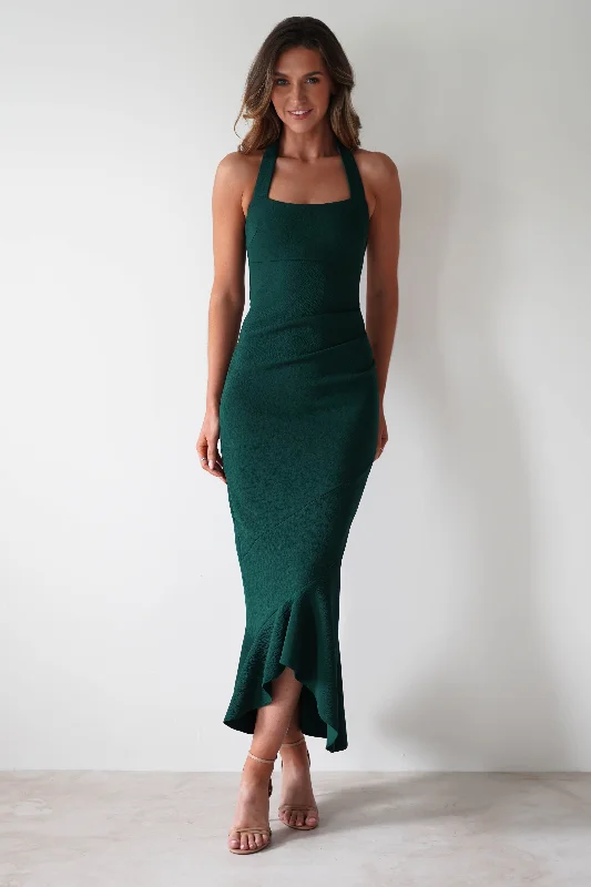 Velvet maxi dresses with long sleeves for winter weddingsDamaris Textured Midi Dress | Forest Green