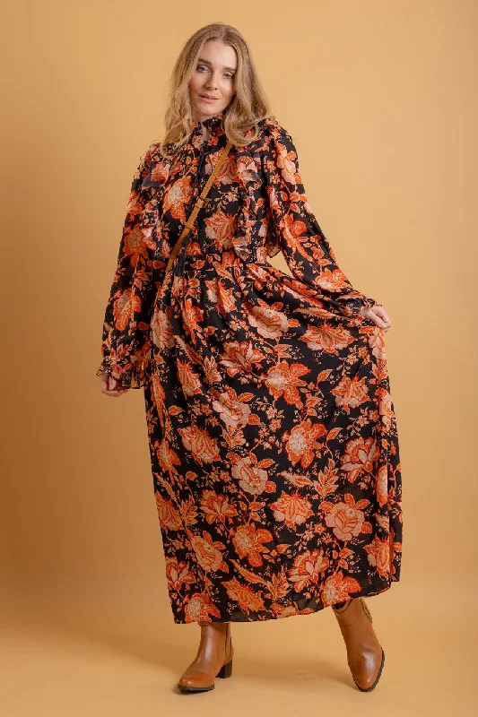 Denim maxi dresses with frayed hems for a casual lookDana Maxi Dress Orange Floral