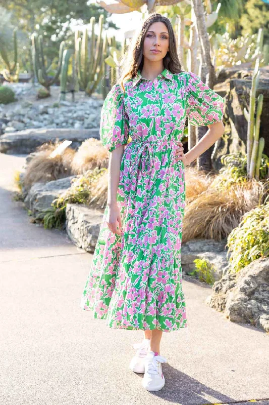 Maxi dresses with a ruched bodice for a more form - fitting and feminine shapeDarina Maxi Dress Pink Green