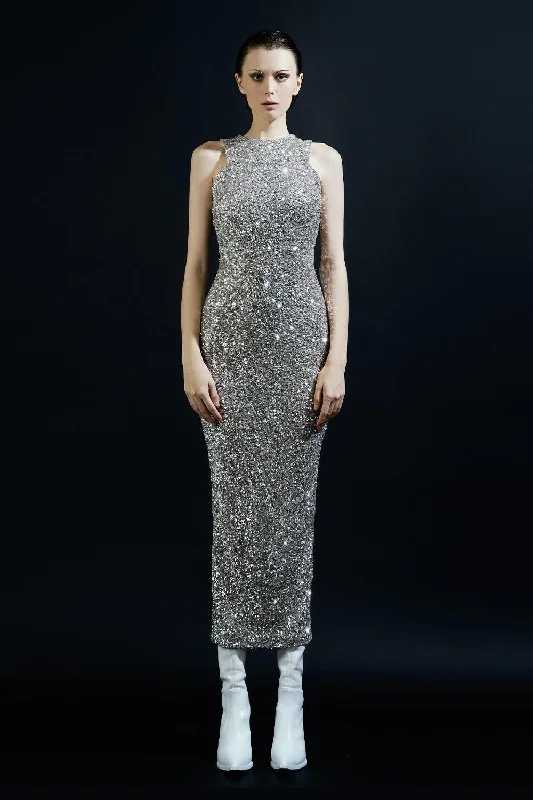 Ruffled maxi dresses with a tiered skirt for added volumeDazzling Bodycon Sleeveless Sequin Ankle Length Dress