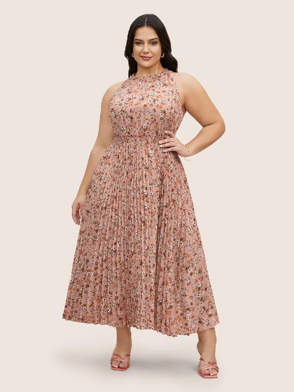 Maxi dresses with an empire waist for a flattering fit on all body typesDitsy Floral Pleated Frill Trim Sleeveless Dress