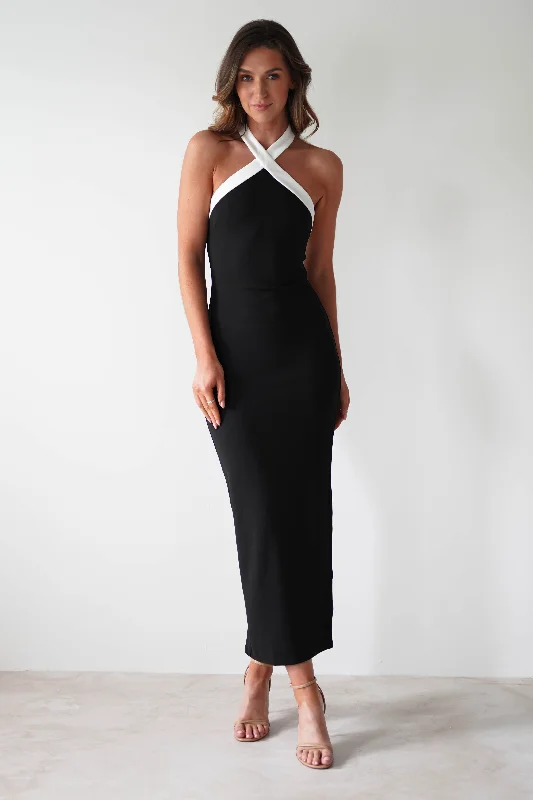 Maxi dresses with tassel accents for a fun and lively touchDonata Halterneck Maxi Dress | Black/White