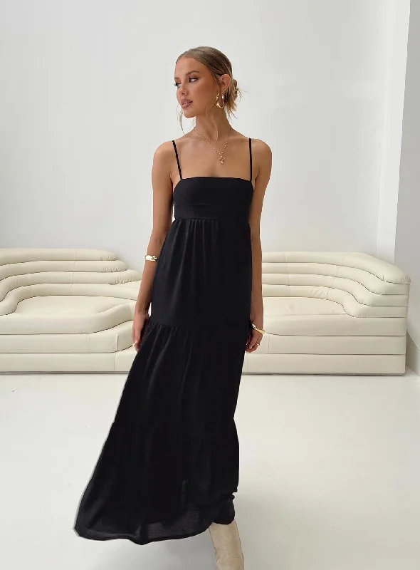 Maxi dresses with fringe trim for a bohemian vibeDunster Maxi Dress Black