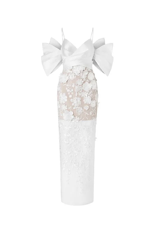 Maxi dresses with cut - out details on the sides for a modern edgeElena Bodycon Cold Shoulder Sleeved Lace Ankle Length Dress