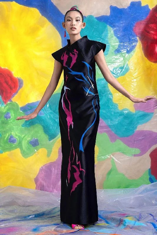 Maxi dresses with one - shoulder designs for a stylish and asymmetric lookEvander Straight Asymmetric Neck Zibeline Floor Length Dress