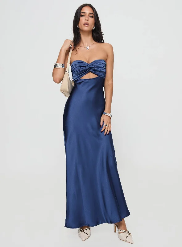 Printed maxi dresses with abstract patterns for an artistic lookFaviola Strapless Maxi Dress Blue
