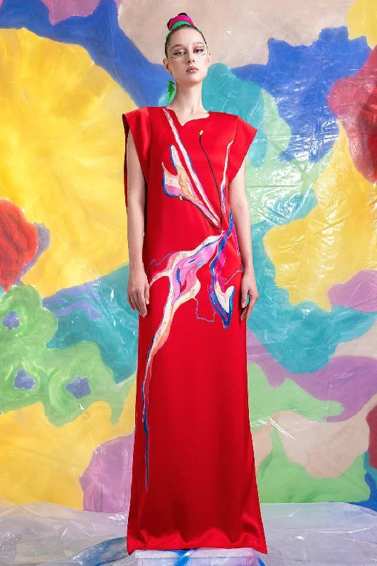 Maxi dresses with geometric prints for a contemporary aestheticFinnian Straight Side Slit Satin Floor Length Dress