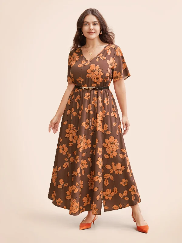Maxi dresses with tassel accents for a fun and lively touchFloral Elastic Waist Split Front Dress