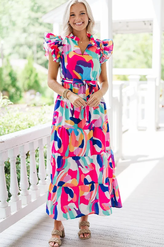 Maxi dresses with cut - out details on the sides for a modern edgeFuture Fun Pink Multi Abstract Maxi Dress Maxi dresses with cut - out details on the sides for a modern edgeFuture Fun Pink Multi Abstract Maxi Dress