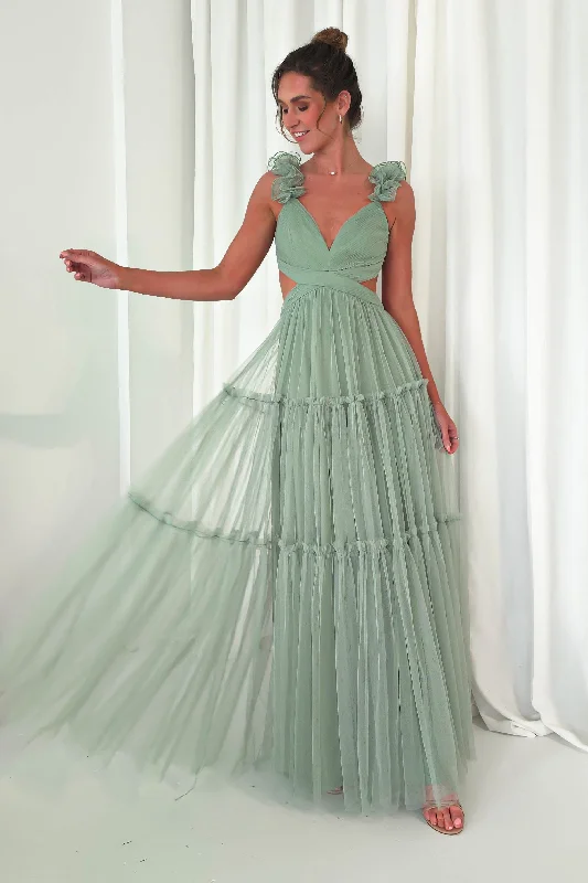 Maxi dresses with polka dot prints for a playful styleGaliena Ruffle Tulle Maxi Dress | Sage Green