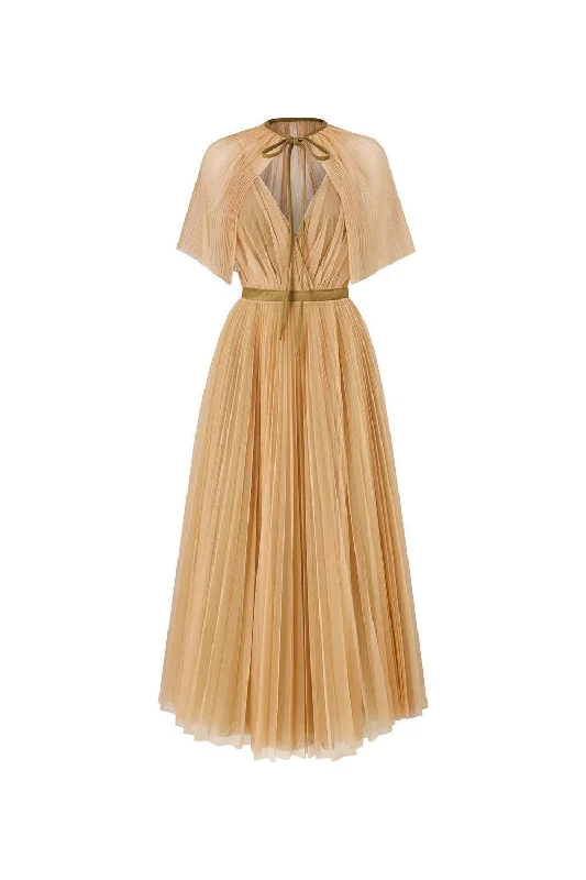 Maxi dresses with side slits for a touch of allureGallin Pleated V-Neck Tulle Ankle Length Dress