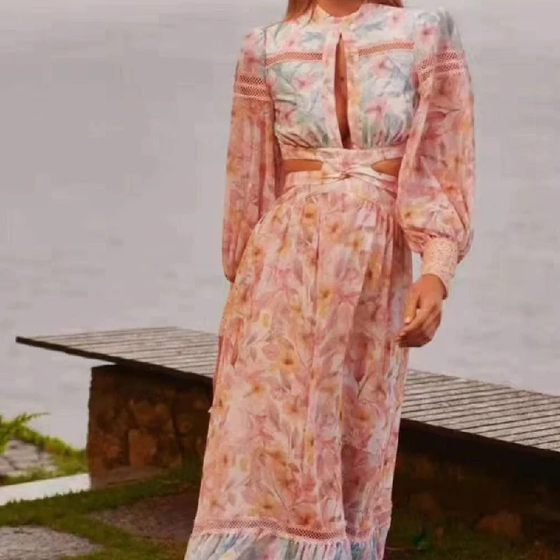 Maxi dresses with a button - down front for a classic lookKittenAlarm - Gloria Floral Maxi Dress