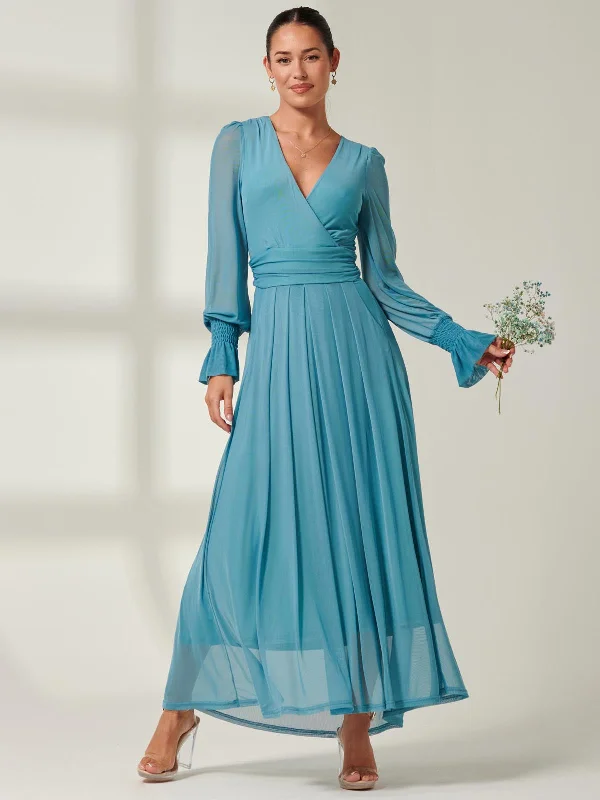 Maxi dresses with a criss - cross back for a flirty and unique detailGreta Long Sleeve Mesh Maxi Dress, Teal