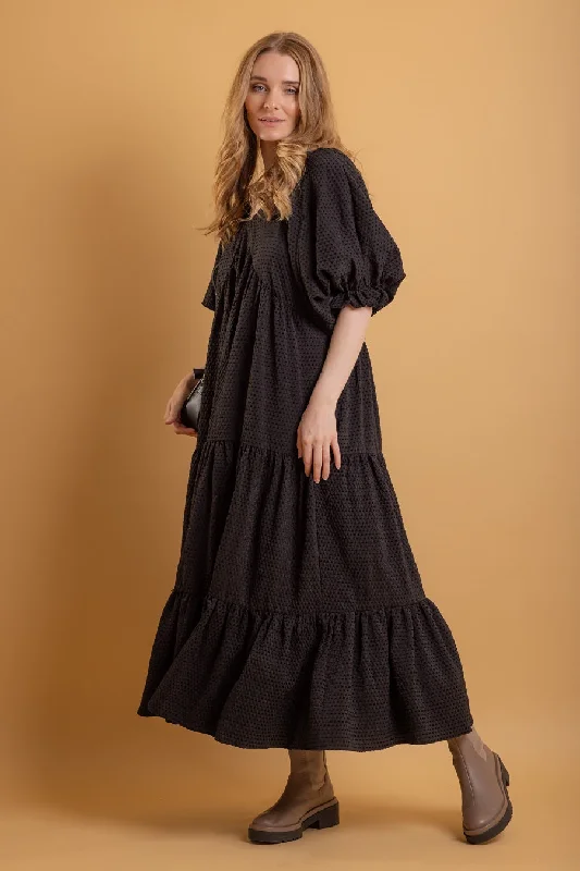 Maxi dresses with a cinched waist for a defined silhouetteHeidi Maxi Dress Black Velvet Stripe