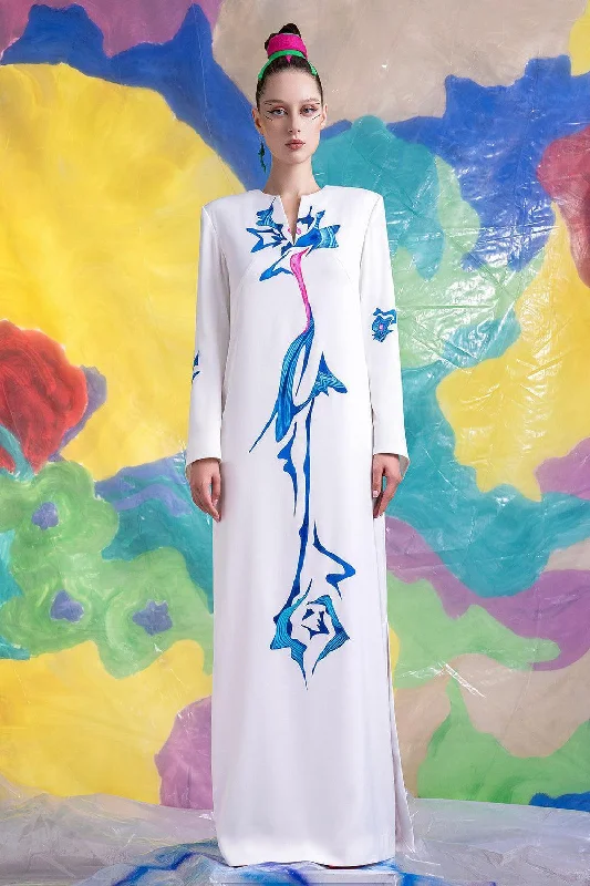 Maxi dresses with pom - pom trims for a playful and festive lookIsla Straight Long Sleeved Satin Floor Length Dress