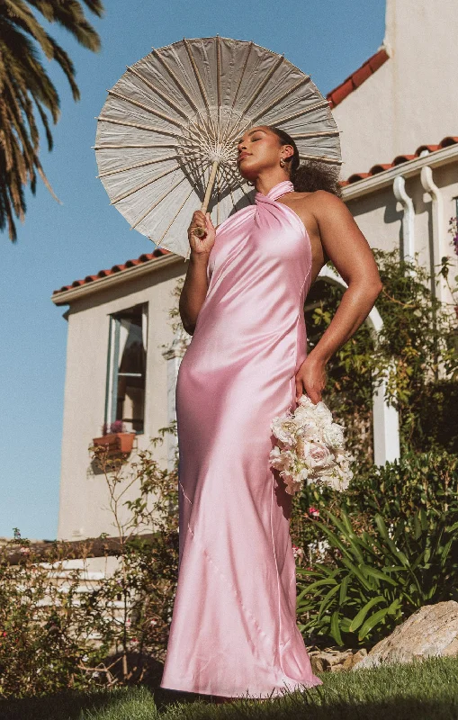 Metallic maxi dresses for a glamorous New Year's Eve partyJasmine Halter Maxi Dress ~ Light Pink Luxe Satin Metallic maxi dresses for a glamorous New Year's Eve partyJasmine Halter Maxi Dress ~ Light Pink Luxe Satin