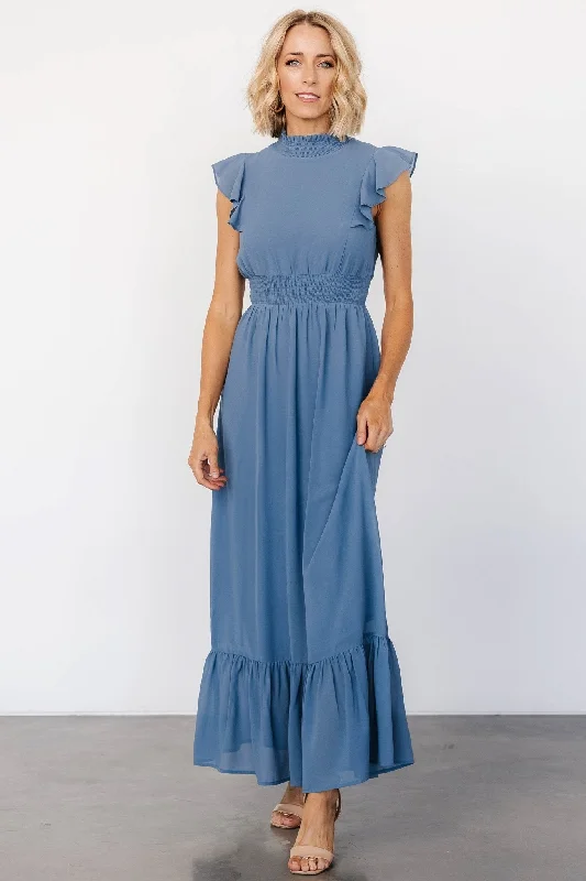 Cotton maxi dresses for a comfortable and everyday - wear optionKearny Ruffle Maxi Dress | Whisper Blue Cotton maxi dresses for a comfortable and everyday - wear optionKearny Ruffle Maxi Dress | Whisper Blue