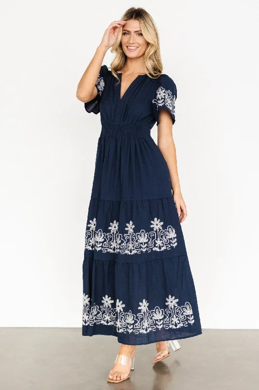 Printed maxi dresses with abstract patterns for an artistic lookKennedy Embroidered Maxi Dress | Blue