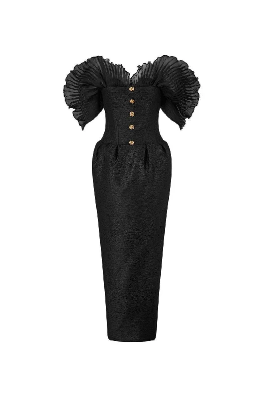 Maxi dresses with embroidered floral motifs for a unique designKimber Pegged Ruffle Sleeved Tulle Ankle Length Dress