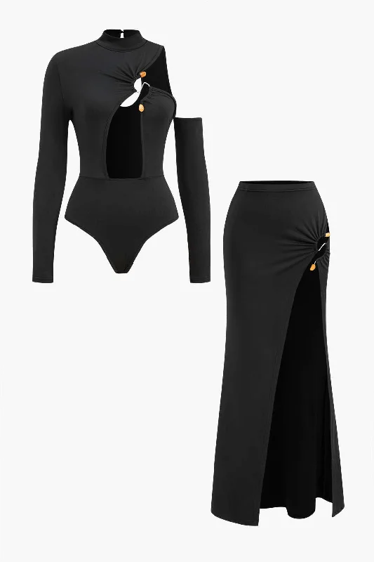 Maxi dresses with off - the - shoulder styles for a romantic and breezy lookCutout Bodysuit And High-Slit Skirt Set Maxi dresses with off - the - shoulder styles for a romantic and breezy lookCutout Bodysuit And High-Slit Skirt Set