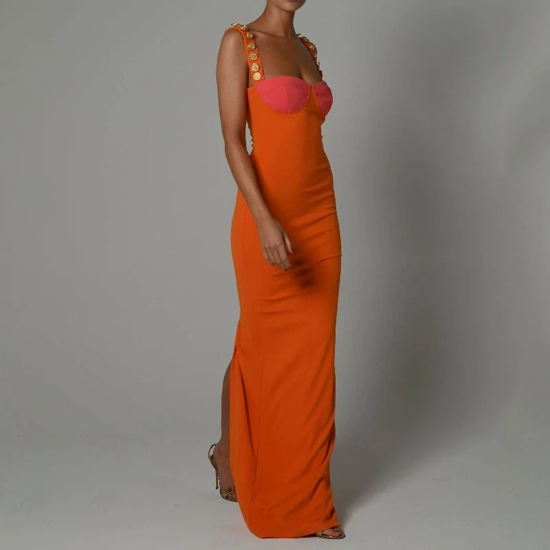 Sequined maxi dresses for formal evening galasKittenAlarm - Meghan Patchwork Back Slit Maxi Dress