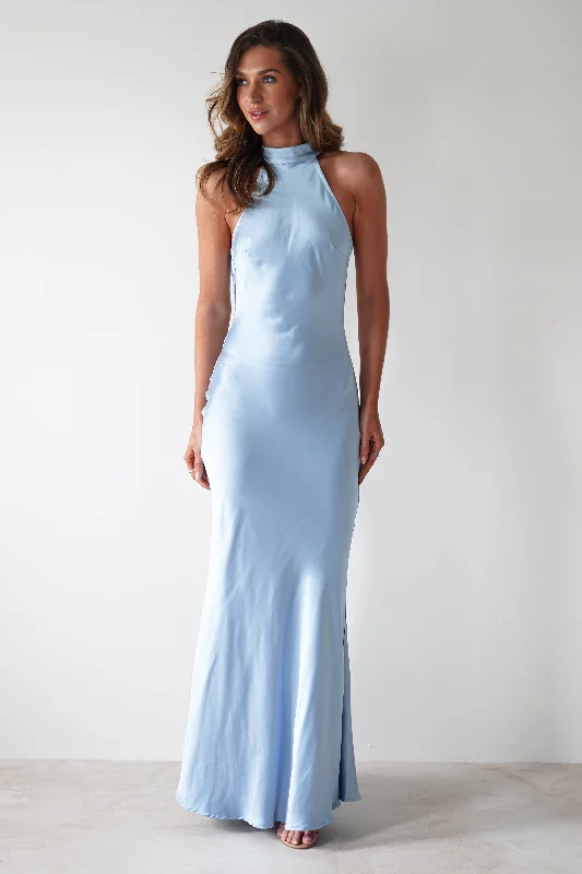 Maxi dresses with a ruffled neckline for a charming lookNatalia Soft Satin Maxi Dress | Blue