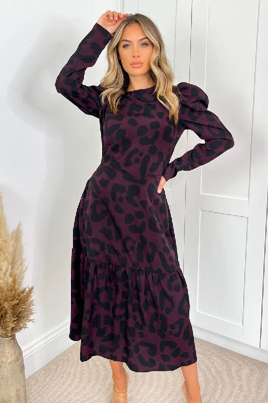 Maxi dresses with pom - pom trims for a playful and festive lookPlum And Black Animal Print Long Sleeve Midi Smock Dress Maxi dresses with pom - pom trims for a playful and festive lookPlum And Black Animal Print Long Sleeve Midi Smock Dress