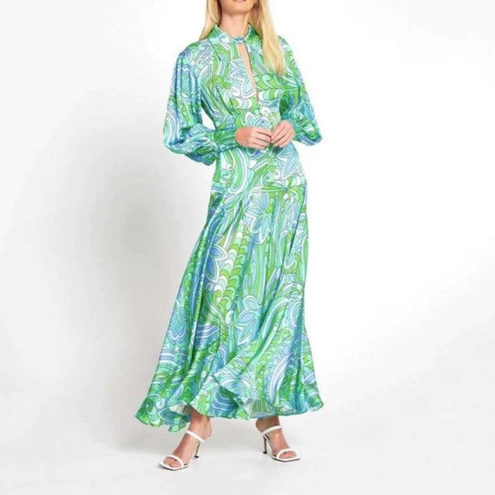 Maxi dresses with a V - neckline for a flattering and elongating shapeKittenAlarm - Purlie Keyhole Floral Maxi Dress
