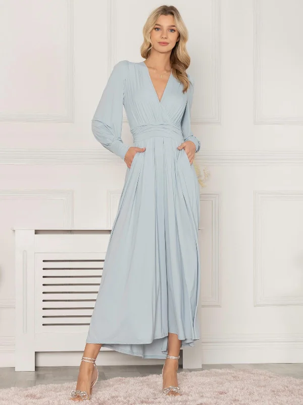 Satin maxi dresses with a high - low hem for a modern twistRashelle Jersey Long Sleeve Maxi Dress, Ice Blue