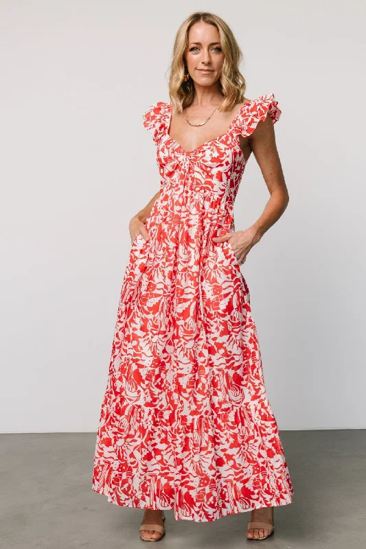 Maxi dresses with pom - pom trims for a playful and festive lookRenee Maxi Dress | White + Red Maxi dresses with pom - pom trims for a playful and festive lookRenee Maxi Dress | White + Red