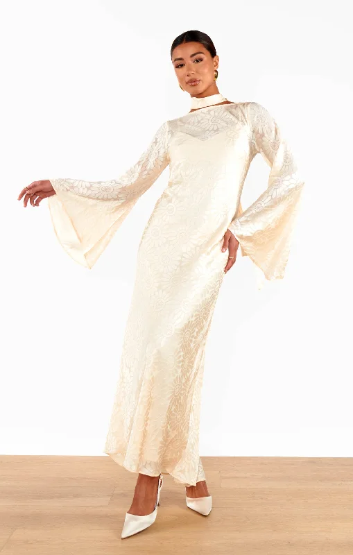 Sheer maxi dresses with lace overlays for a romantic touchSarah Dress ~ Cream Daisy Burnout Sheer maxi dresses with lace overlays for a romantic touchSarah Dress ~ Cream Daisy Burnout