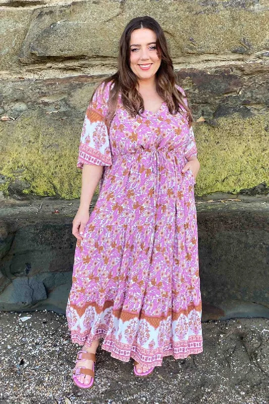Linen maxi dresses for a breathable and lightweight summer optionSasha Boho Maxi Dress Pink