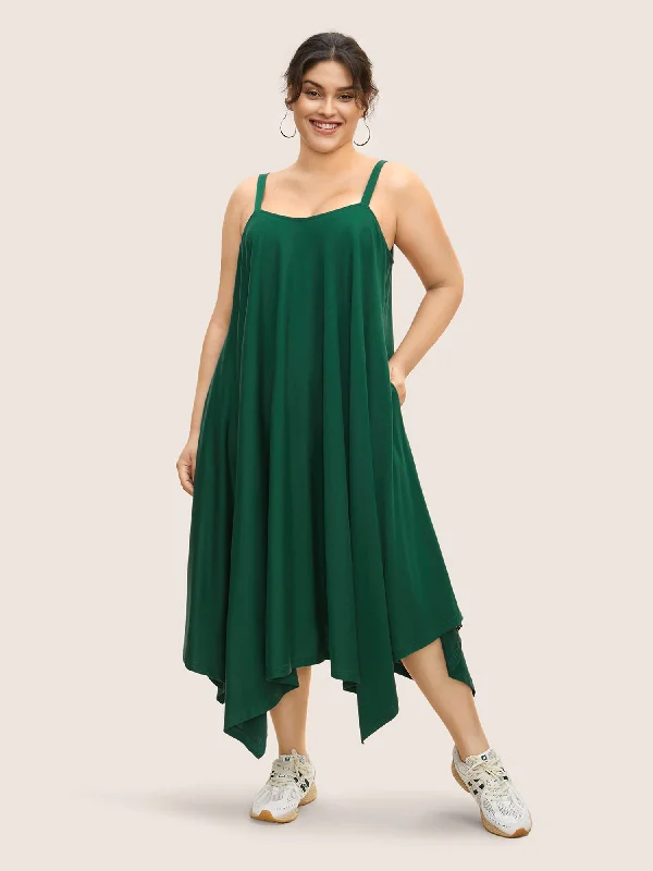 Plaid maxi dresses for fall fashion eventsSolid Asymmetrical Hem Pocket Cami Dress