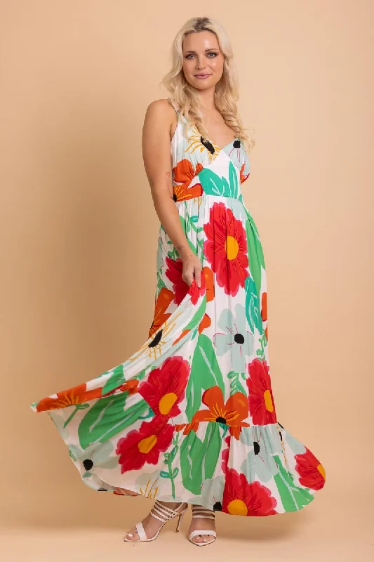 Ruffled maxi dresses with a tiered skirt for added volumeStellar Maxi Dress Poppin