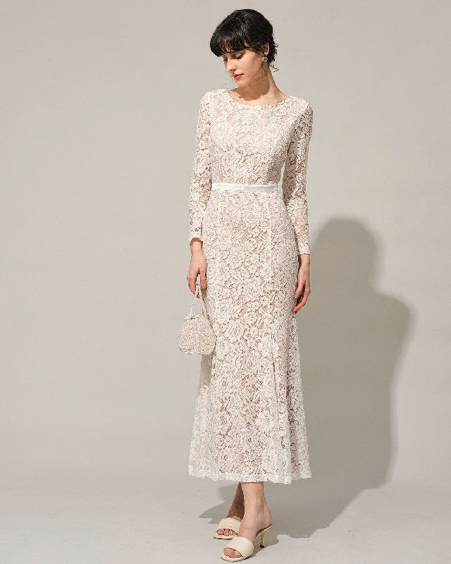Leather maxi dresses for an edgy and bold appearanceThe White Lace Long Sleeve Backless Maxi Dress