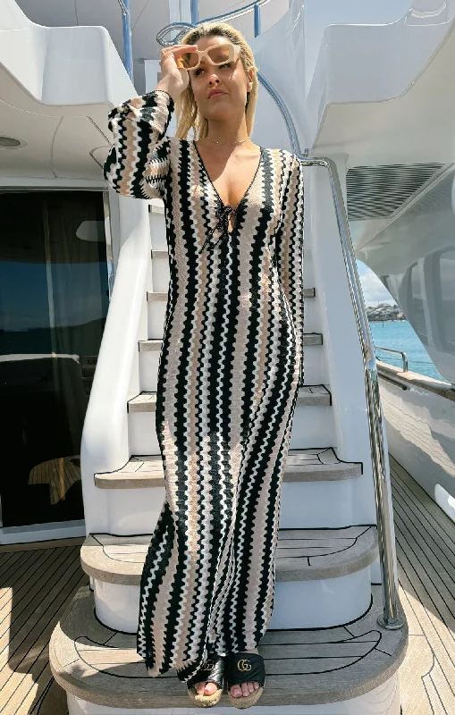 Maxi dresses with cold - shoulder cutouts for a trendy lookVacay Coverup ~ Neutral Groovy Knit Maxi dresses with cold - shoulder cutouts for a trendy lookVacay Coverup ~ Neutral Groovy Knit